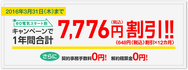 eo電気スタート割キャンペーンで1年間合計7,776円(税込)割引!! イメージ図